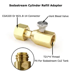 Adaptador de recarga de tanque de cilindro de CO2 de Soda con válvula de purga, compatible con W21.8-14(DIN 477) o conector CGA320, nuevo