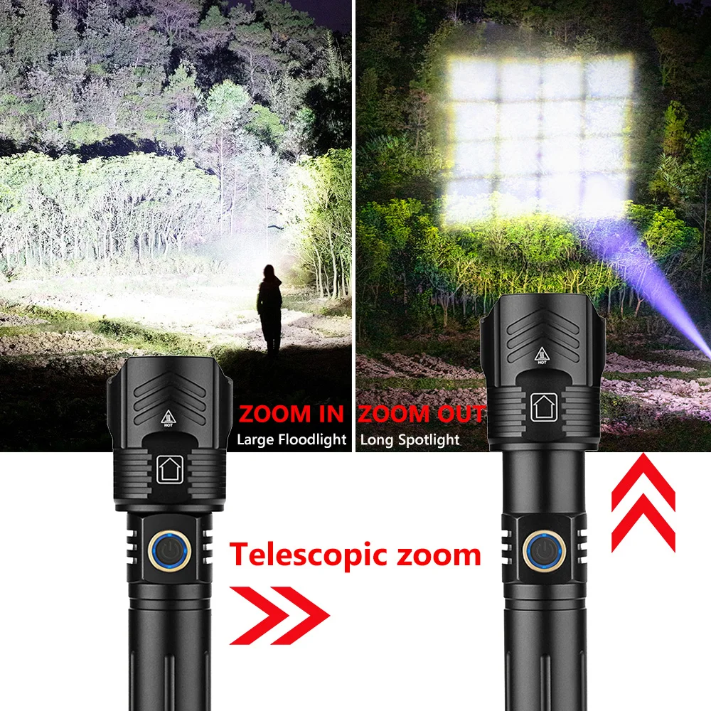 3000000LM Powerful Flashlight XHP199.9 LED 16 CORE Waterproof IPX5 Zoom Torch 5Mode USB Rechargeable Lamp by 18650/26650 Battery