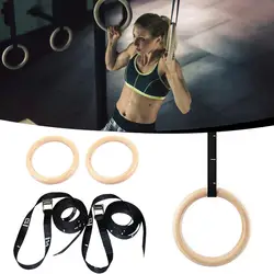 28/32mm Professional Wood Gymnastic Rings Gym Rings With Adjustable Long Buckles Straps Workout For Home Gym & Cross Fitness