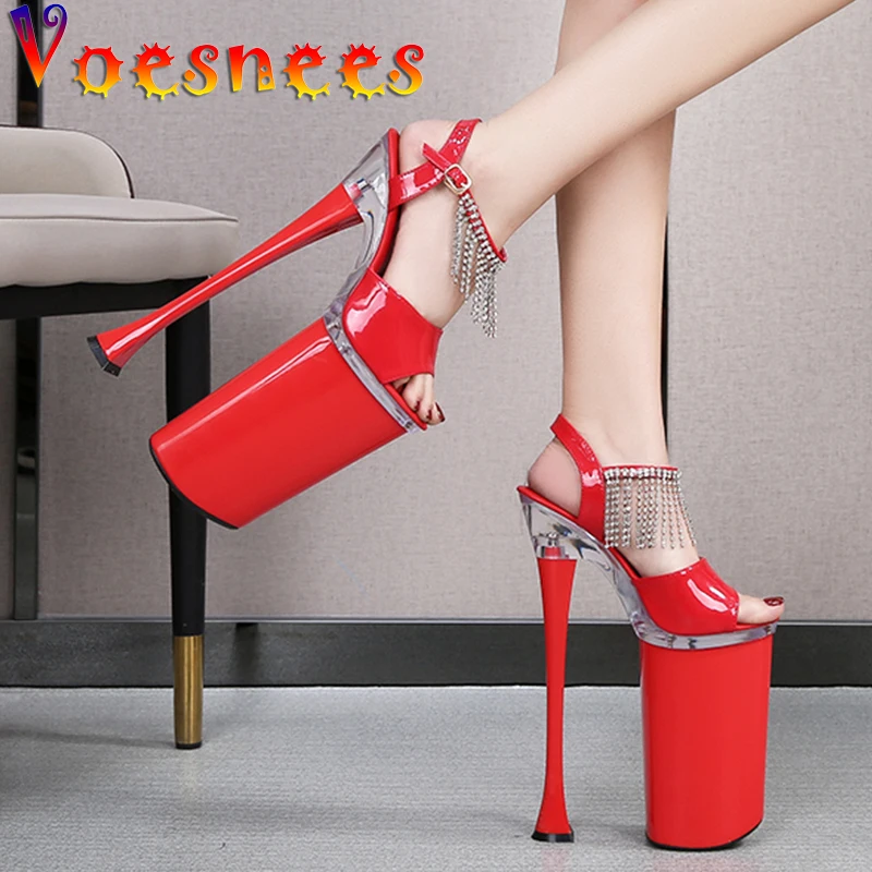 Summer Slippers for Women Large Size Female Patent Leather Super High Heels 26cm New 2021 Platform Thin Heel Slides Sandals Lady