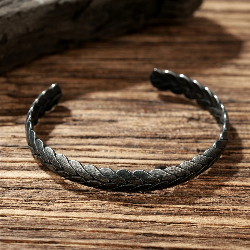 8MM Classic Vintage Black Cuff Men Bracelets Bangles Stainless Steel Punk Bangle Bracelet For Men Women Jewelry Gift Pulseras