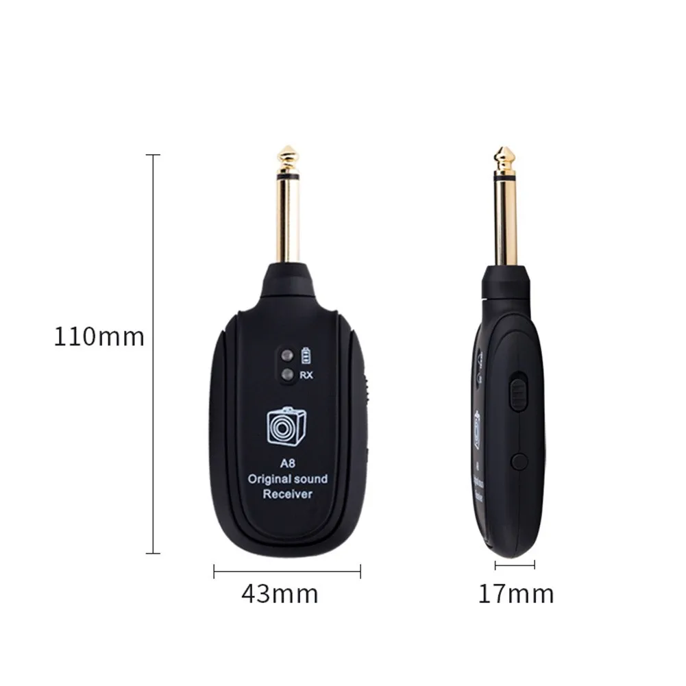 A8 UHF Guitar Wireless System Transmitter Receiver Built-in Rechargeable wireless guitar transmitter for guitar accessories