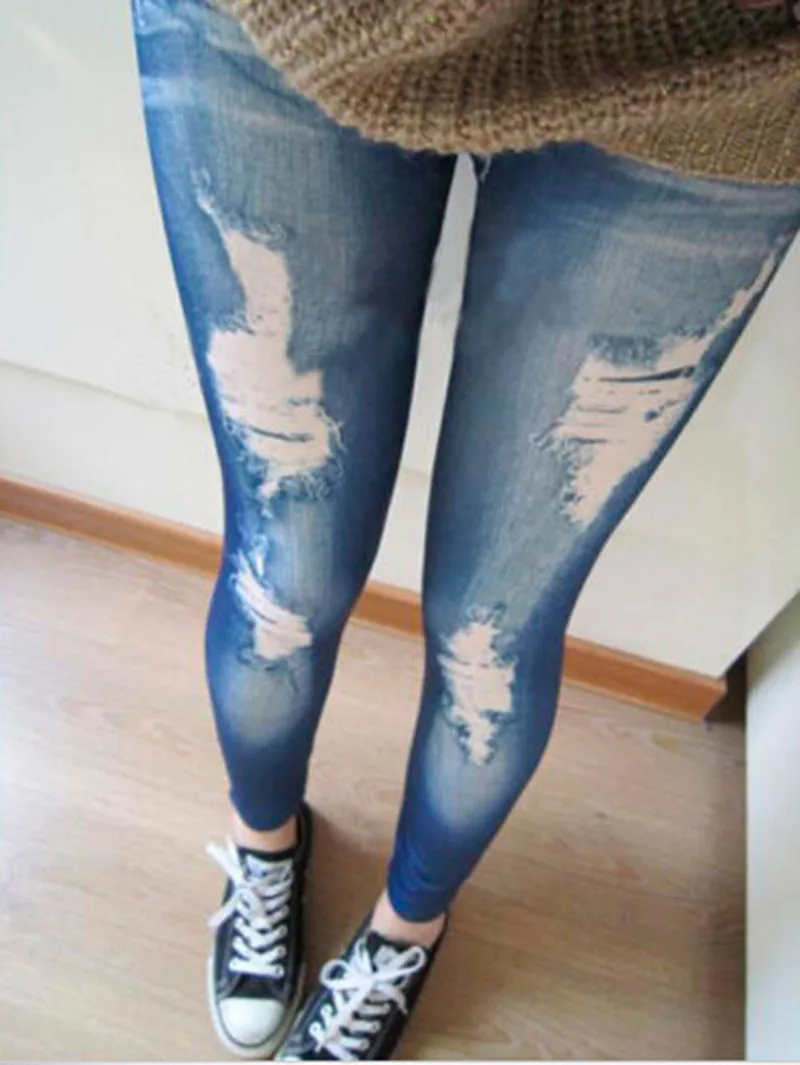 Leggings moulants noirs et bleus pour femmes, jeans moulants, look détruit, nouvelle collection