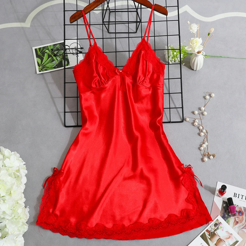 Women\'s Satin Nightgown Night Dress Women Sexy Sleepwear Lace Summer Nightdress Homewear Nightwear Silk Sleeveless Dresses