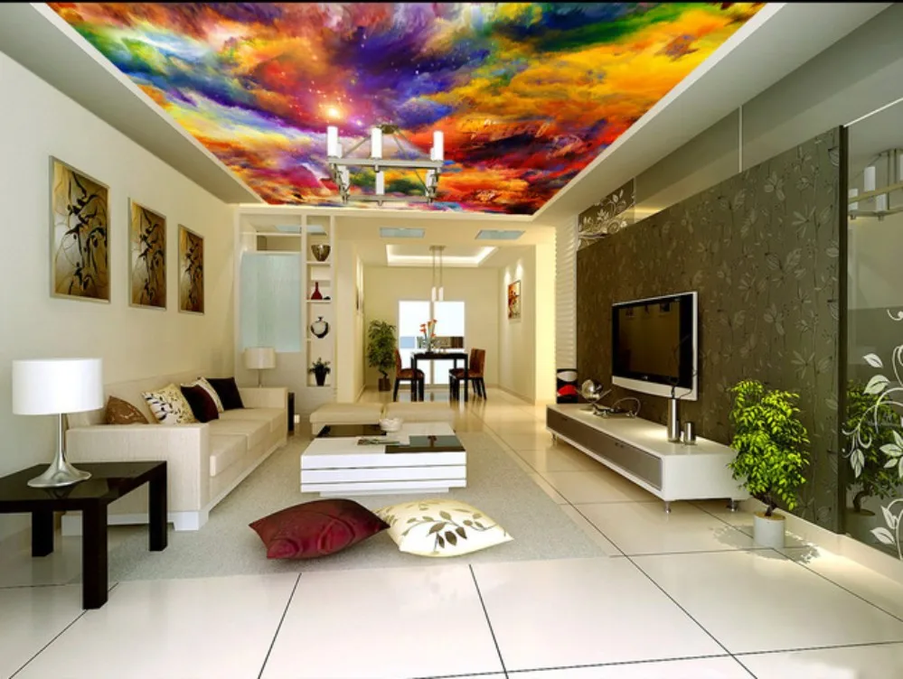 

beautiful scenery wallpapers ceilings Dreamy colorful cloud oil painting watercolor mural ceiling