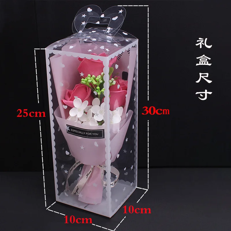 3pc/box Soap Flower Eternal Rose Valentine\'s Day Present Gifts Creative Birthday Gift Handmade Soap Rose Bouquet with PVC Box