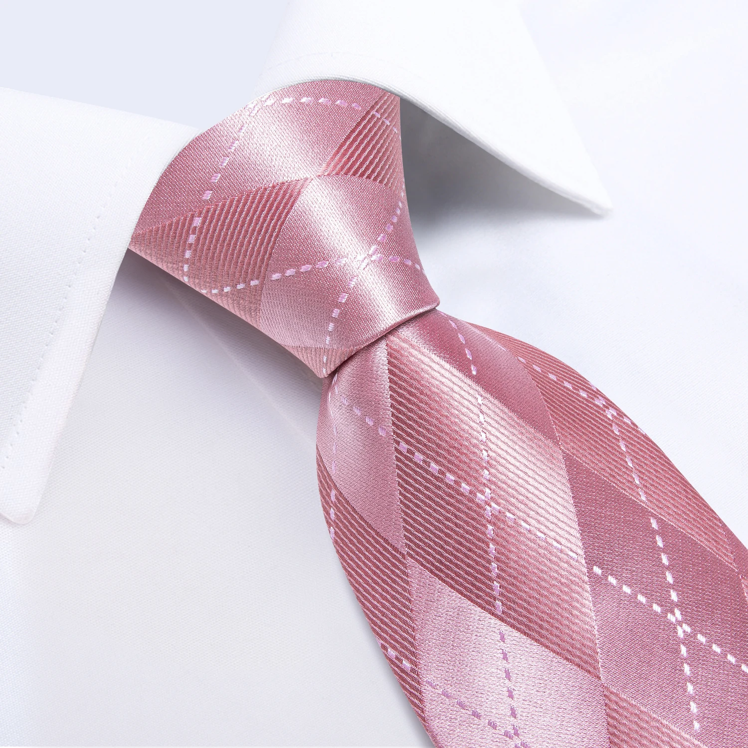 Luxury Designer Pink Plaid Silk Ties For Men 8cm Business Wedding Neck Tie Handkerchief Cufflinks Set Gift For Men Wholesale