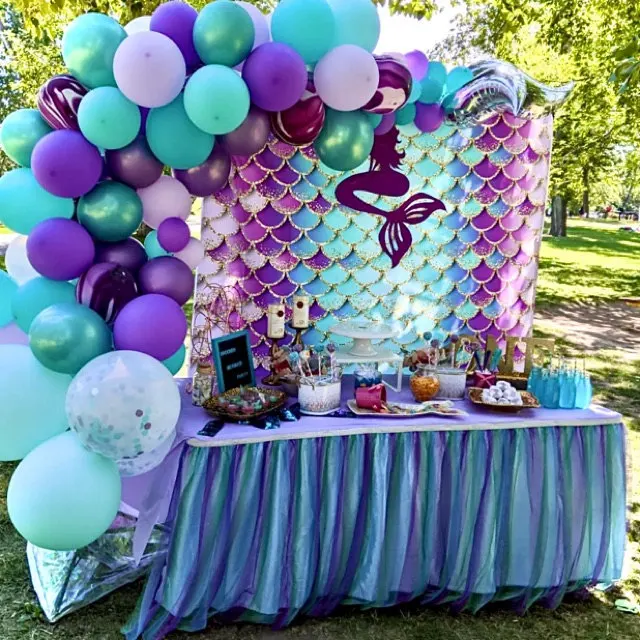 Mermaid วันเกิด Glitter Mermaid เครื่องชั่งน้ำหนักฉากหลังเด็กเค้ก Smash เจ้าหญิงทารกแรกเกิดภาพพื้นหลังสตูดิ...