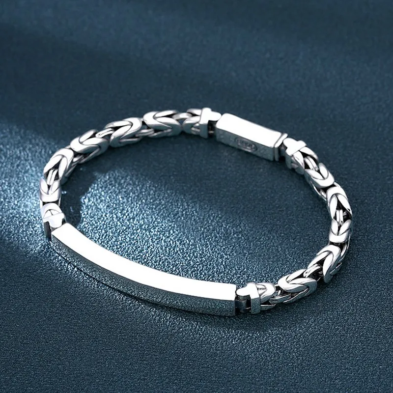 

BOCAI Trendy S925 Pure Silver Jewelry Retro Fashion Shirt Men's Domineering Peace Lines Fitting Paragraph Man Bracelet