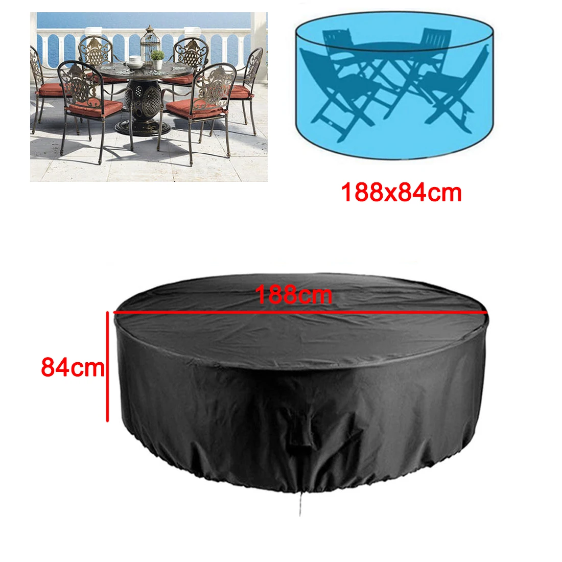 188x84cm Oxford Waterproof Round Table Cover Outdoor Furniture Cover for Table Sofa Chair Snow Rain Patio Protective Case 210D