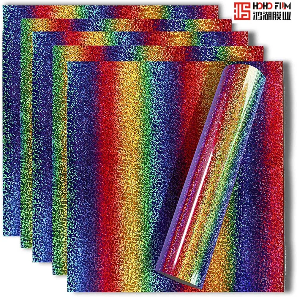 HOHOFILM heat transfer vinyl 5 Pcs A4 PU Holographic Stripe Multi PU Heat Press T-shirt Vinyl Film HTV Vinyl for Silhouet