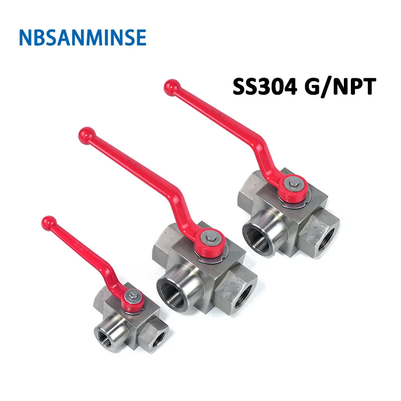 KHB3K NPT G 1/4 3/8 1/2 3/4 Hydraulic High Pressure Ball Valve Stainless Steel SS304 KHB 3 Way Valve 31.5MPa NBSANMINSE