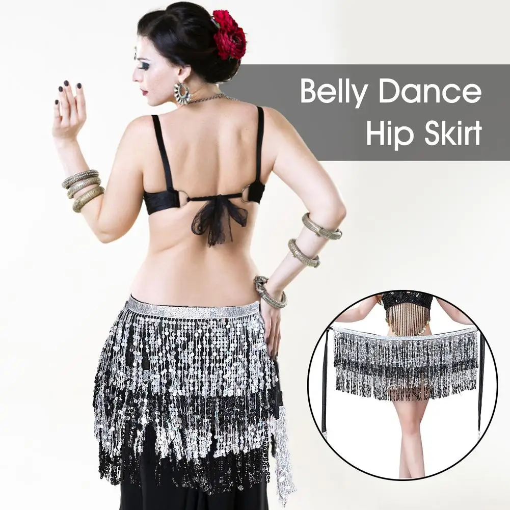 Belly Dance Hip Skirt Tassel Scarf Sequin Wrap Rave Costume