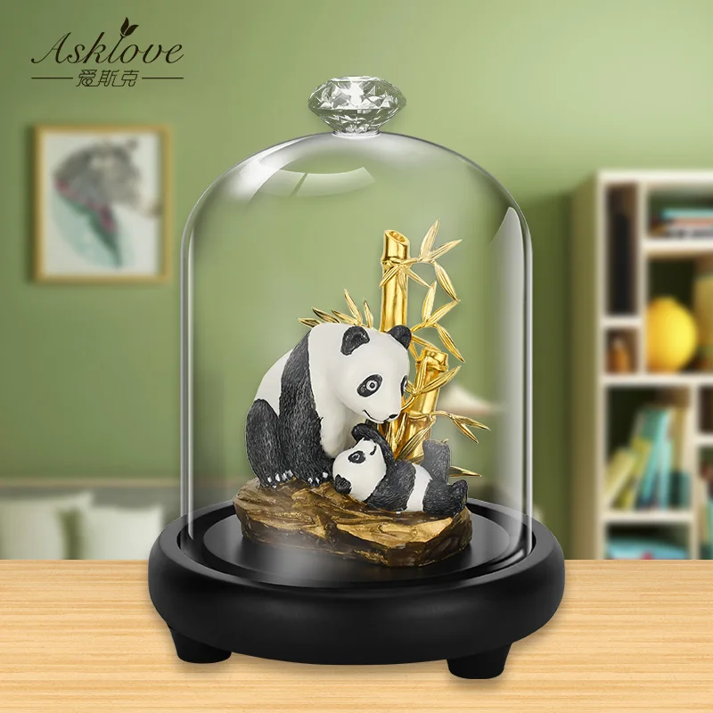 Panda Figurines Decor Cute Panda Statue Animal Accessories Handicraft Gold Foil Ornament Desktop Statues Home Decoration Gifts