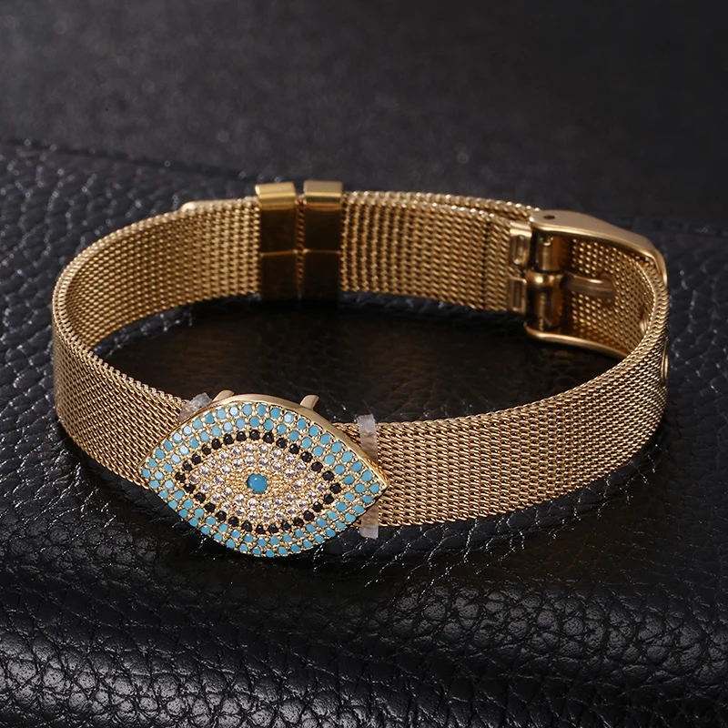 2020 New Fashion Demon Eye Palm Stainless Steel Mesh Watch Strap Bracelet For Women Charm Women Bracelet Bracelet Gift