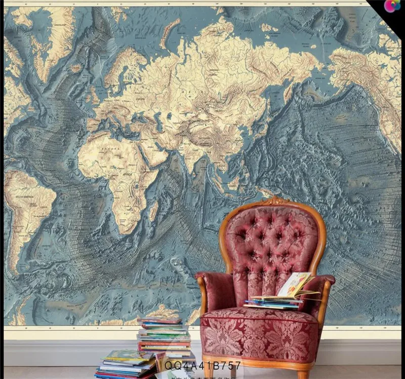 

Custom wallpaper hand drawn nostalgic retro world map TV background wall-high-grade waterproof material