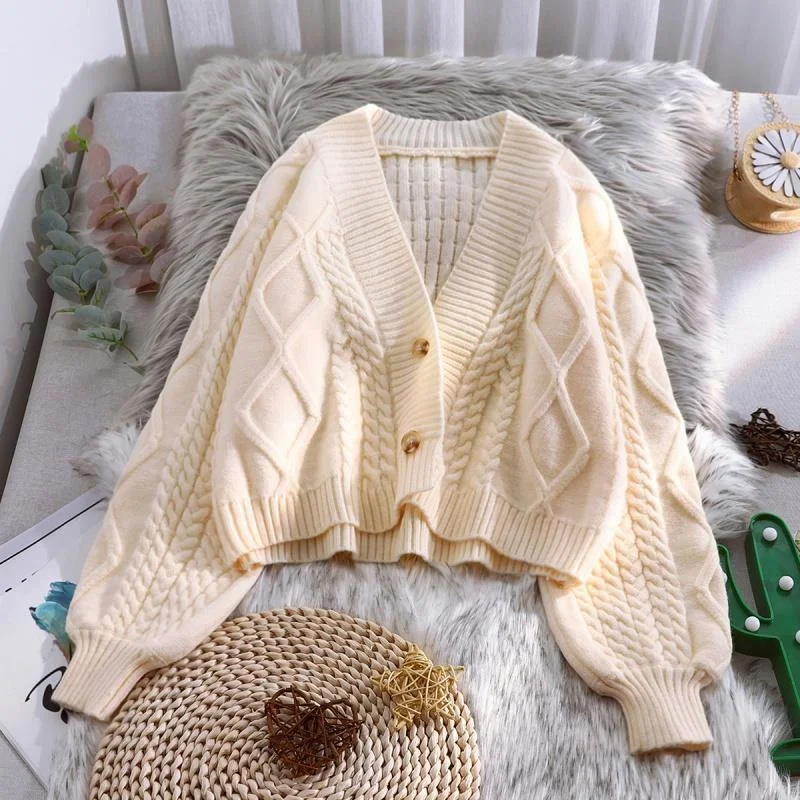 Autumn Winter Short High Waist Sweater Women Single-breasted Knit Cardigan Small Sweter Women Jacket New Fashion Top Femme 2021