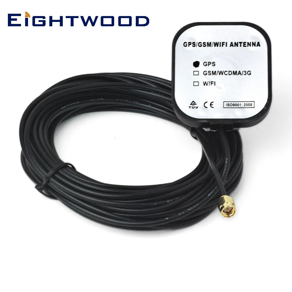 Eightwood Car GPS Active Antenna Aerial with SMA Plug Male RF Connector RG174 Cable 3m for GPS Receivers/Systems and Mobile