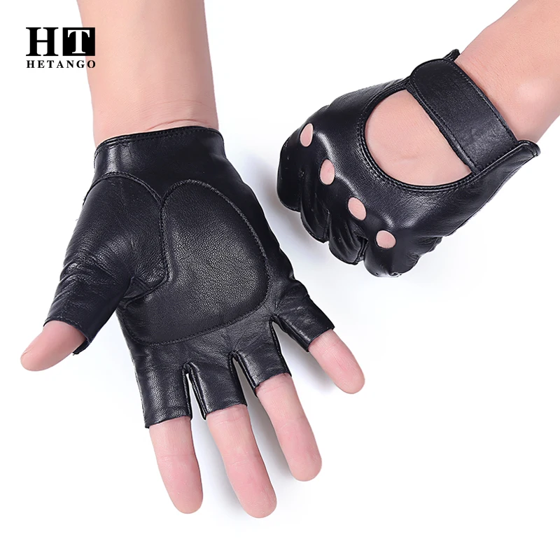 Guantes de cuero sin dedos para hombre, protectores transpirables para ciclismo, motocicleta, pistola de aire, guantes tácticos de piel de oveja,