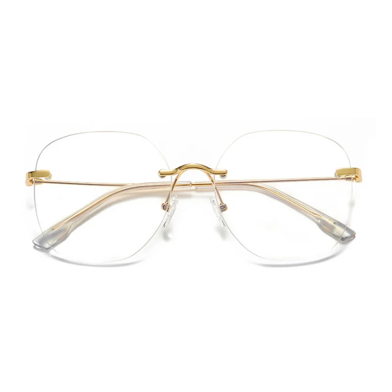 Metal Rimless Glasses Frame Women Prescription Anti-blue light Myopia Optical Oval Eyewear 0 -0.5 -1.0 -1.5 To -5.0