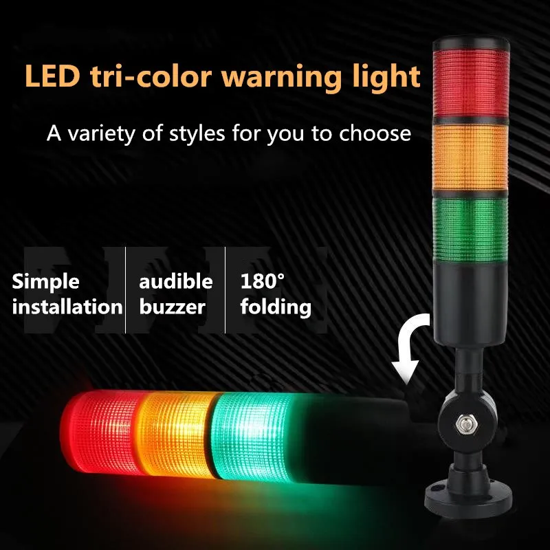 Multilayer Stack Light, LED Signal Tower, Alarm Caution Light, Black Foldable Buzzer Indicator Lamp, Industrial, 3Pcs
