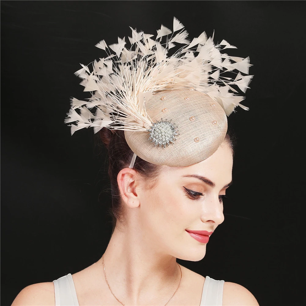 Mingli Tengda Navy Übertreibung Feder Hut Mode Braut hochzeit Headwear Formale Hüte Haar Schmücken Ausgezeichnete Frauen Stirnband