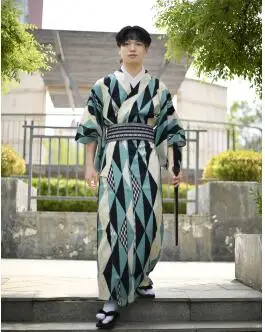 Mantel Mandi Katun Campuran Poliester Kimono Standar Pria Garmen Jepang Tradisional Kimono Pria Konferensi Percikan Formal Piyama Tokyo