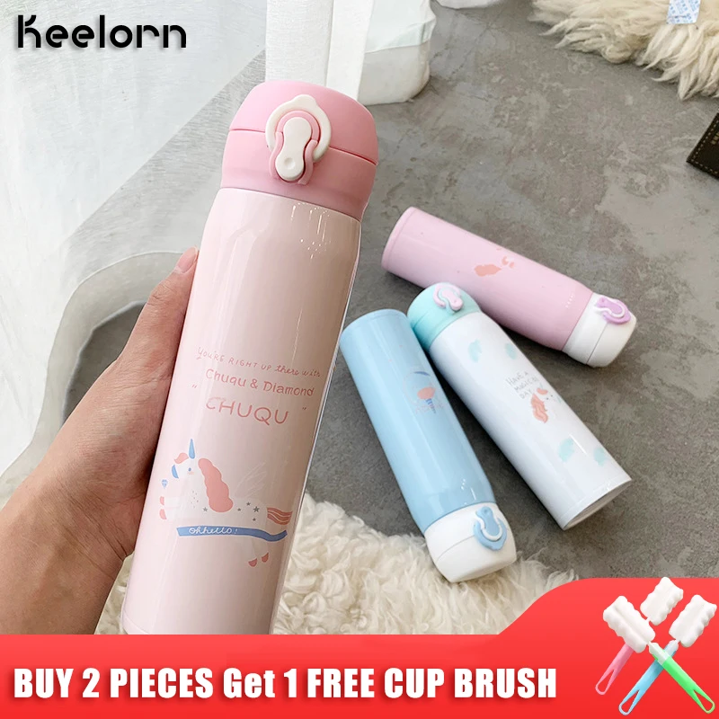 Keelorn 500ML Thermo Mug Thermos Coffee Cup Stainles Steel Thermal Bottle Portable Cartoon Termos Thermocup Vacuum Flask