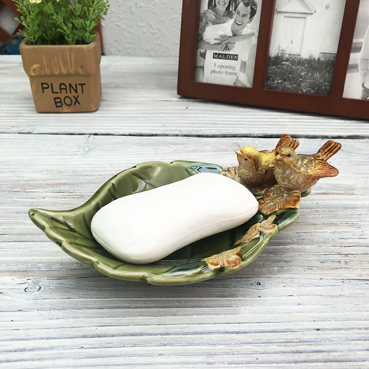 Retro European style ceramic leaf handmade soap box ashtray angel Household Hotel Soap Holder Soap Box