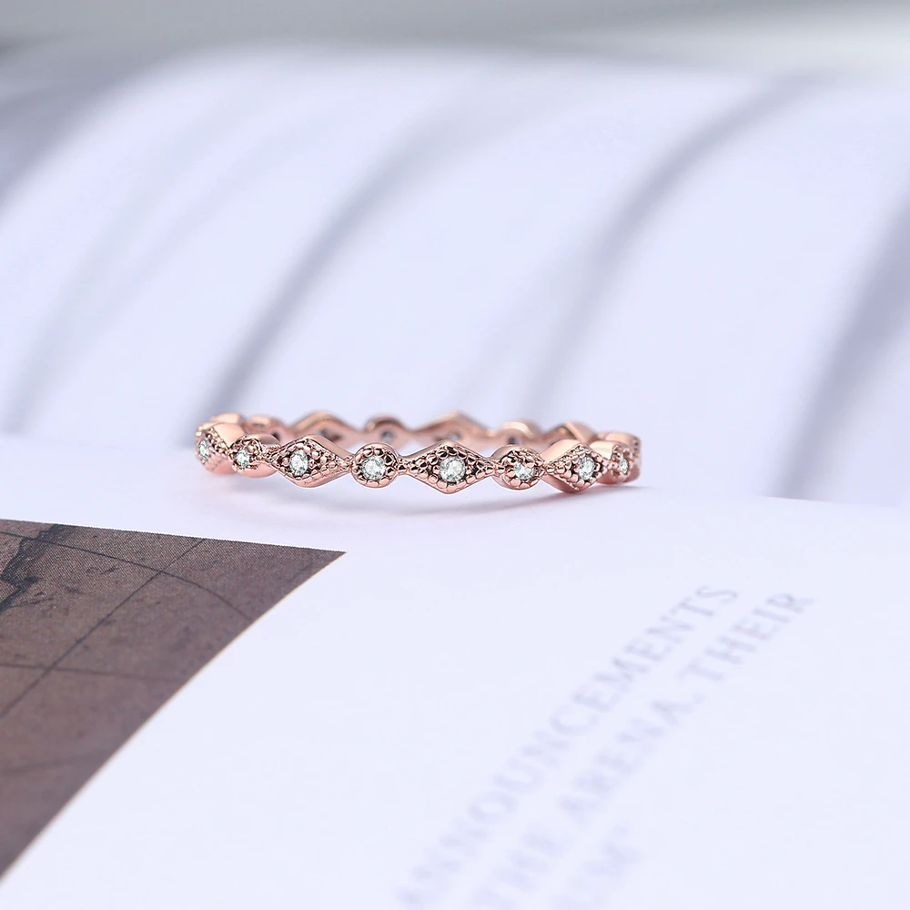 ZHOUYANG Cute Small Rings For Woman Girls Simple Zircon Thin Ring Elegant Rose Gold Color Wedding Finger Fashion Jewelry R029