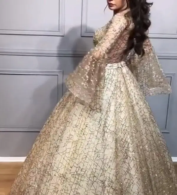 Splendido abito da sera con paillettes in pizzo con perline Design unico abito da ballo a maniche lunghe in stile arabo Dubai per occasioni formali