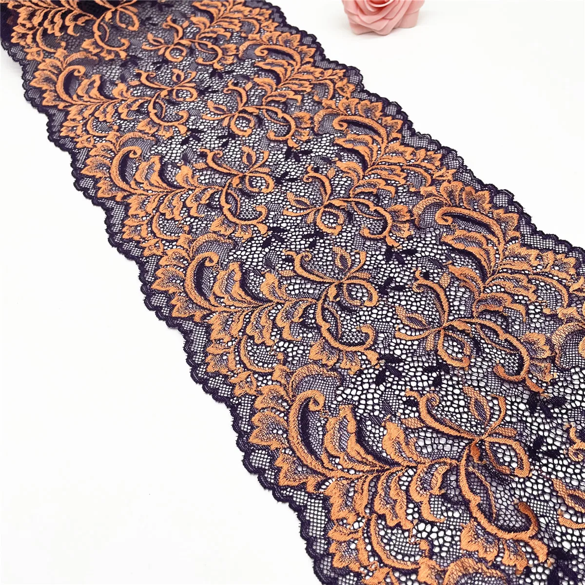 3y/lot Width 8 1/2 inch (21cm) Orange Elastic Lace Trim For Skirt Hem Clothes Sewing Material DIY Apparel Dress Fabric