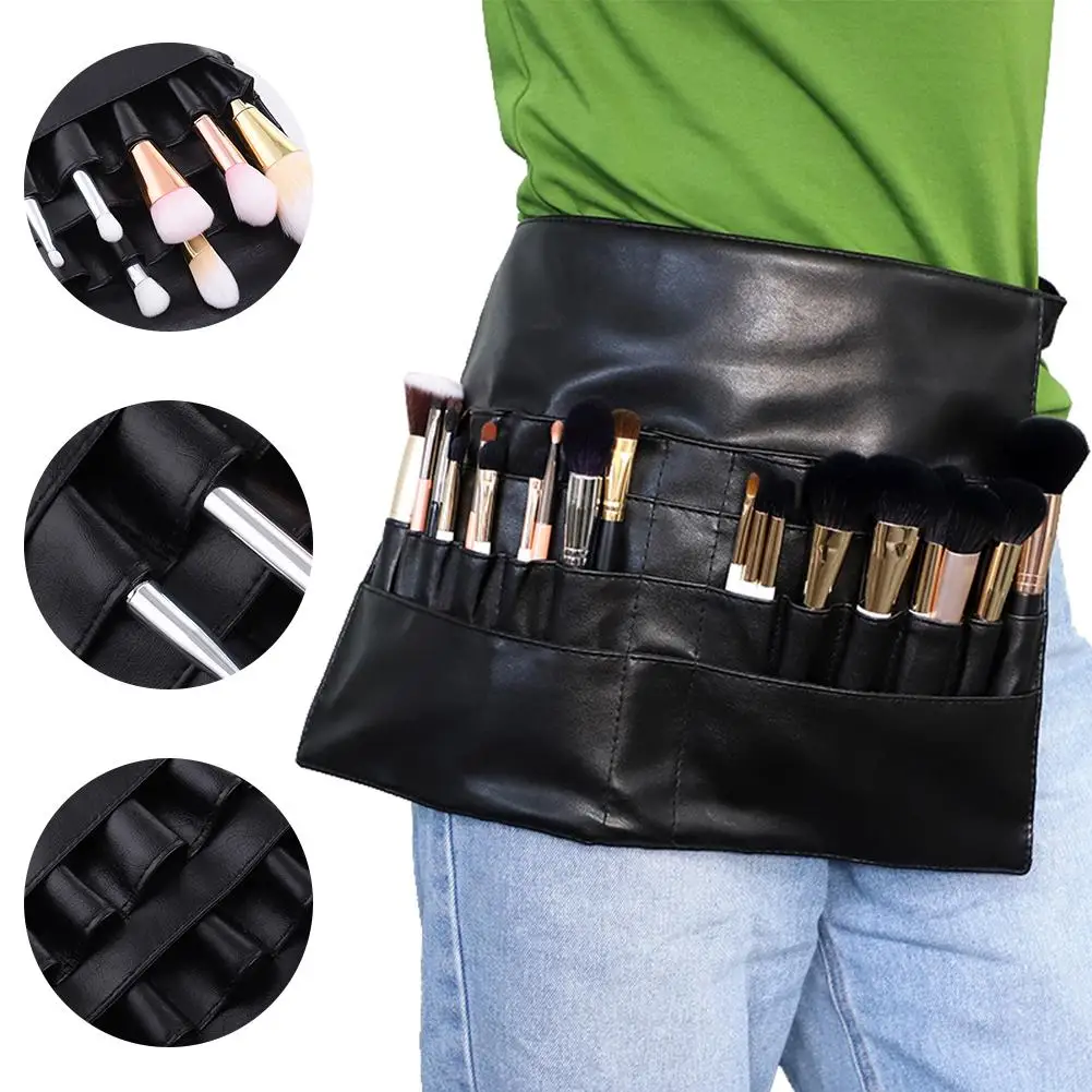 New Professional Multifunctional Makeup Brush Bag With Belt Strap Large Capacity PU Material Makeup Brush Waist Bag