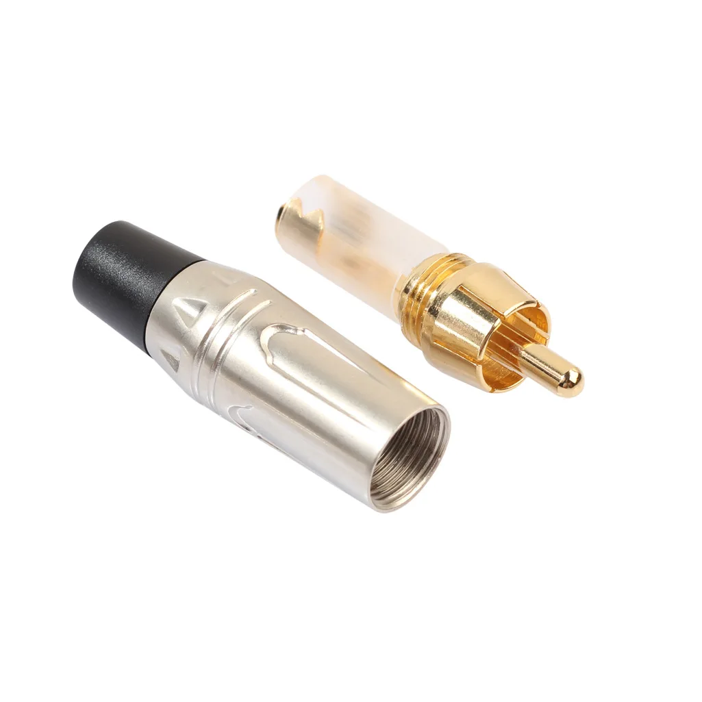 Conector RCA chapado en oro de 2 piezas, adaptador de enchufe macho RCA, Conector de Cable de vídeo/Audio, soporte de Cable de 6mm, súper rápido
