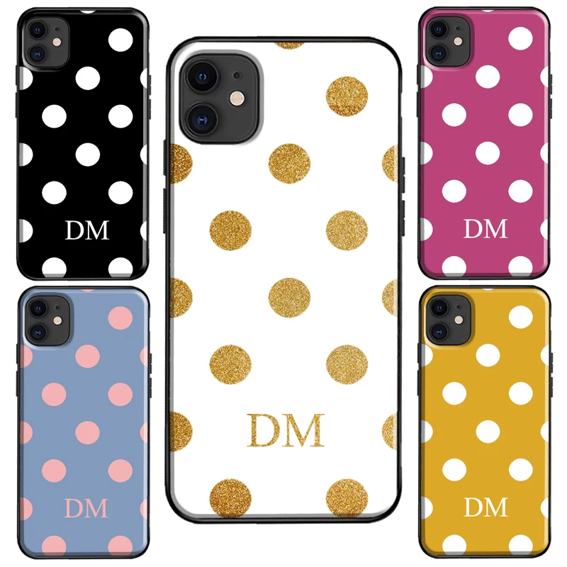 INITIAL Polka Dots Spot PERSONALISED Case For iPhone 7 8 Plus 6S SE 2020 XR Max Cover For iPhone 13 12 mini 11 14 Pro Max Coque