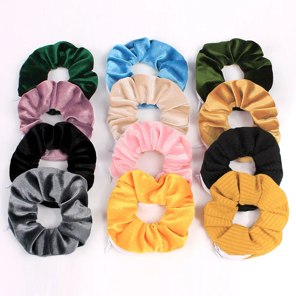 2020 New Zip Scrunchies For Women Funny Designs Zipper Schrunchies For Girls Pocket Hairbands Zip Hair Srunches Brand Quality