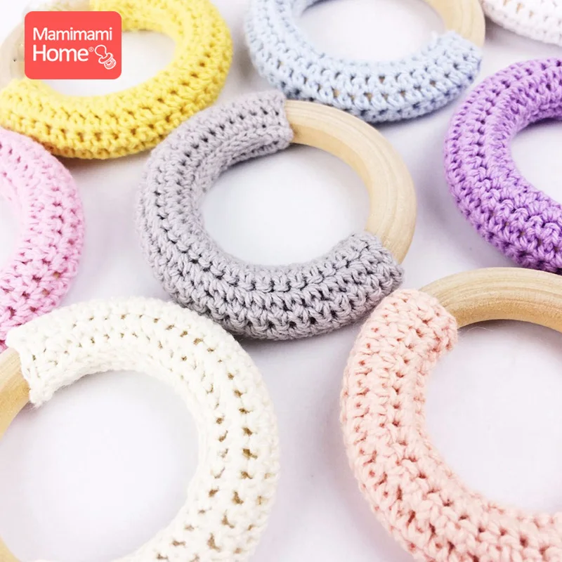 50mm Wooden Ring Crochet Baby Teether Colorful Teething DIY Rattle Wood Circles Baby Bites Rings Nurse Gift Children\'S Goods
