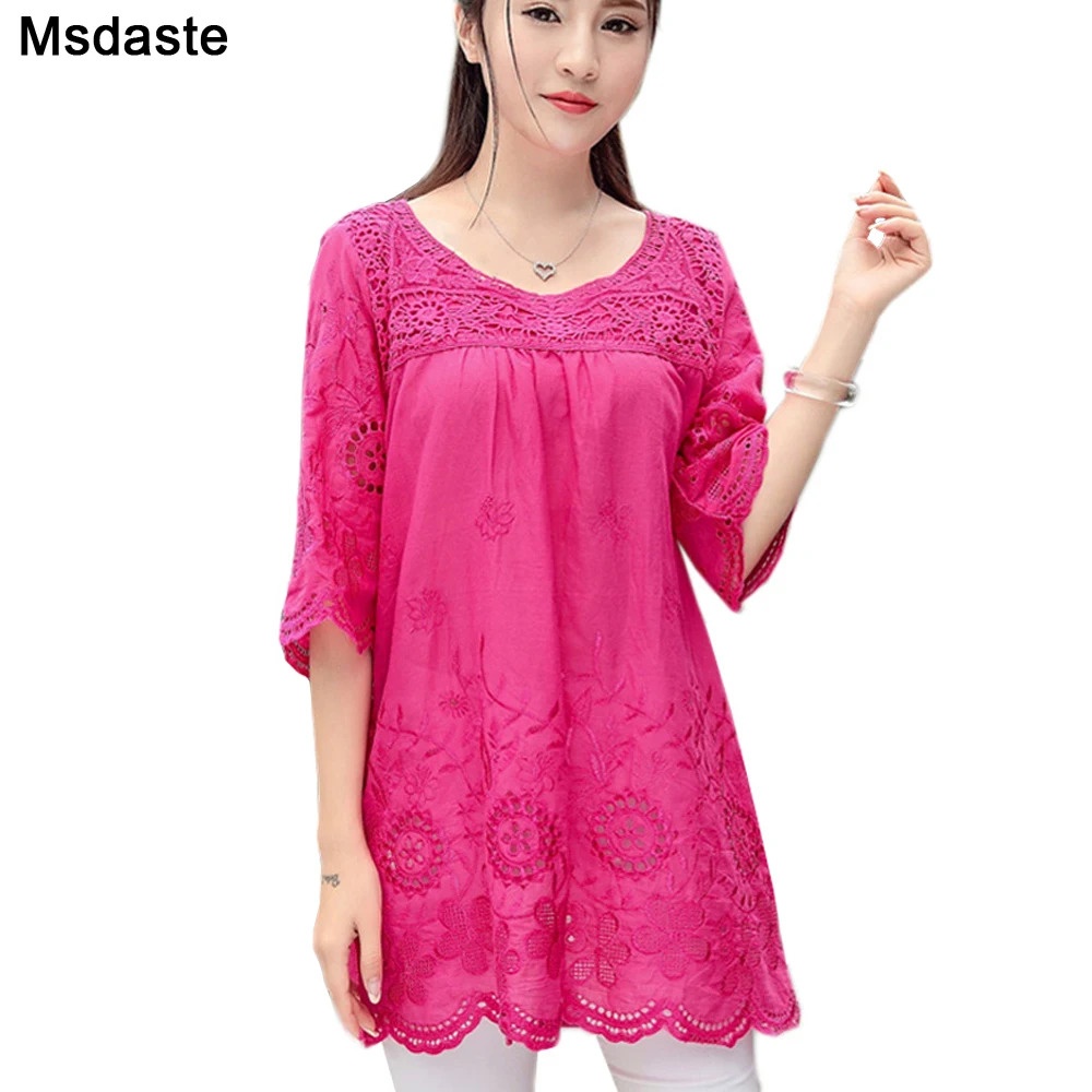 Tunic Tops for Women Summer Chinese Blouses Cotton Vintage Embroidery Loose Ladies Shirts Plus Size XL~3XL Woman Top and Blouse