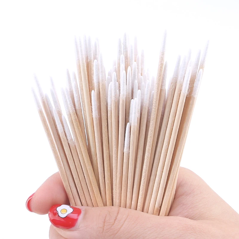 Nails Wood Cotton Swab Clean Sticks Buds Tip Wooden Cotton Head Manicure Detail Corrector Nail Polish Remover Art Tools