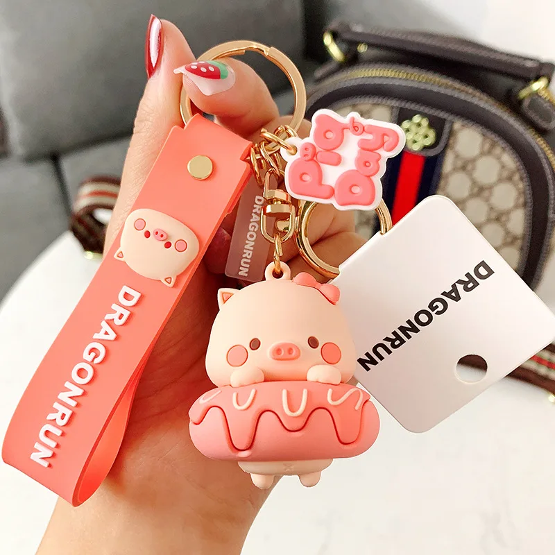 Genuine Authorized Cartoon Cute Donut Pig ZHUXIAOPA Keychain Resin Key Chain Adorable Car Key Ring Doll Keyring Bag Pendant