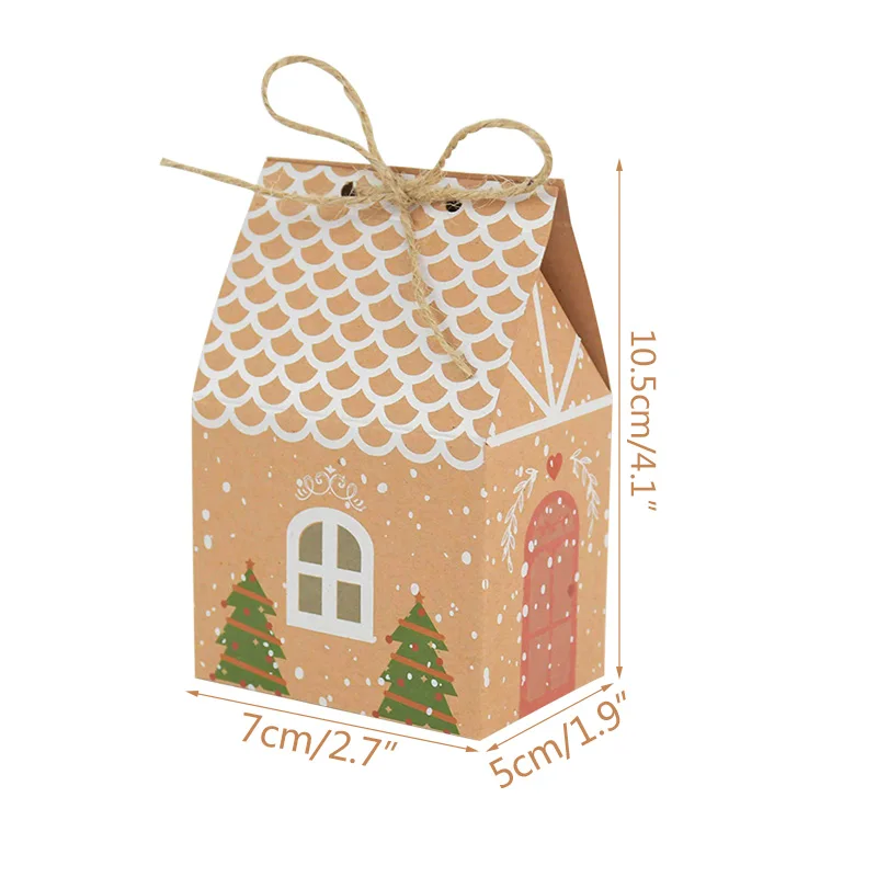 10Pcs Kraft Paper Boxes Christmas Gift Box House Shape Candy Box Food Packing Birthday Wedding Party Favors Bags Supplies