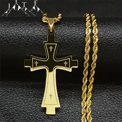 Religion Christian Cross Stainless Steel Gold Color Big Long Statement Necklace Women/Men Necklace Jewelry bijou femme 3572