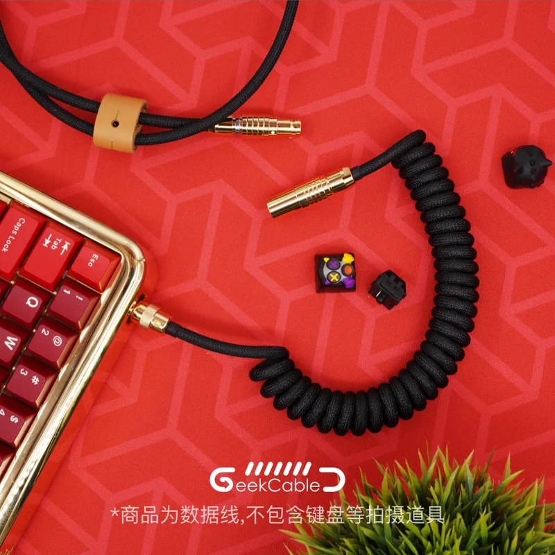 Geekcable Handmade Customized Mechanical Keyboad Data Cable Woven Braided Golden Spiral Rubber Keyboard Cable Carbon Black Gold