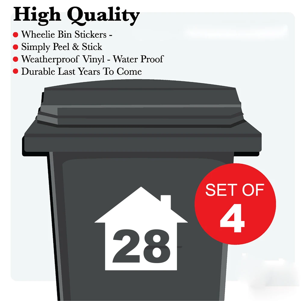 4Pcs Wheelie Bin Numbers Custom House Number Decal Sticker Rubbish Trash Bin Vinyl