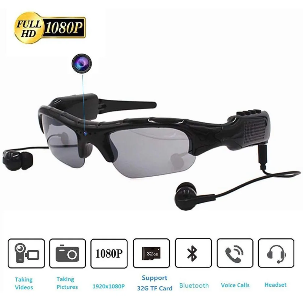 Mini Camera Multi-function Sunglasseswith Bluetooth Headset Sports Video Recorder Polarized Lens Sun Glass 1080P Camcorder