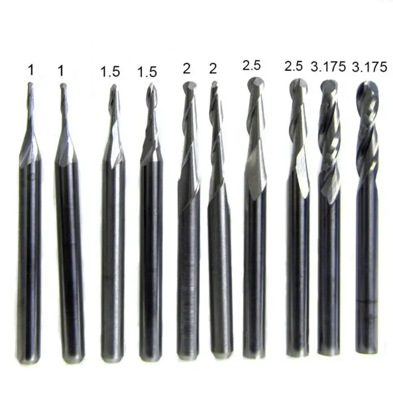 10pcs 1/1.5/2.0/2.5/ 3.175mm Ball Nose End Mill Engraving Router bit Solide Hotselling 63HF