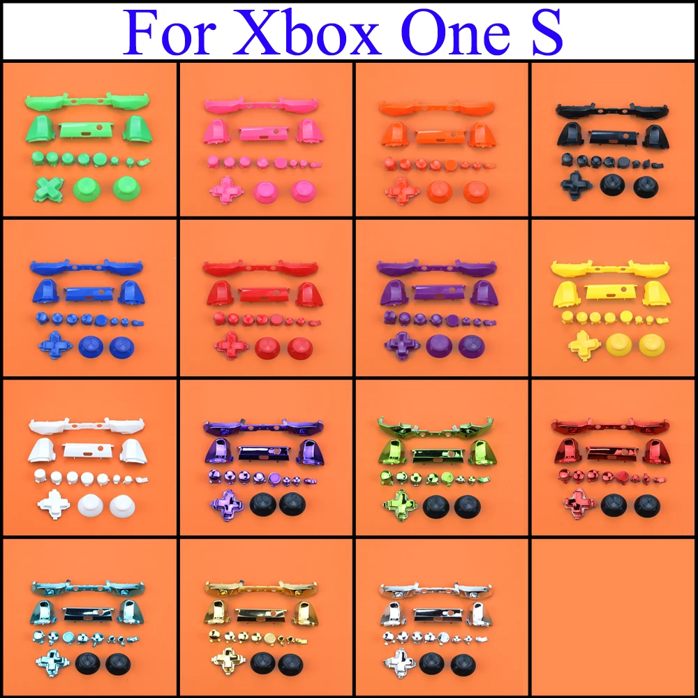 Full Sets Chrome Button Replacement For Xbox One S Dpad ABXY Trigger Grips stick Parts for Xbox One Slim XboxONE S Controller