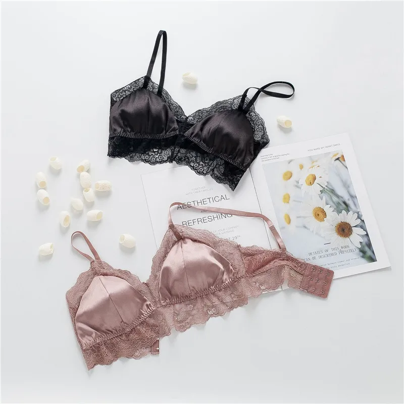 

Birdsky, 1PC Women silk bra brassiere lace thin breast top detachable pad wire rimless no formaldehyde, 100% mulberry silk.OR-76