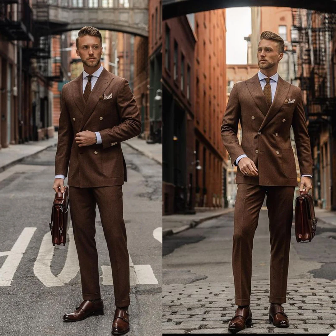 

Classic England Style Mens Tuxedos Handsome Double Breasted Slim Fit Blazer Smart Casual Daily 2 Pieces Sets Pants Jacket