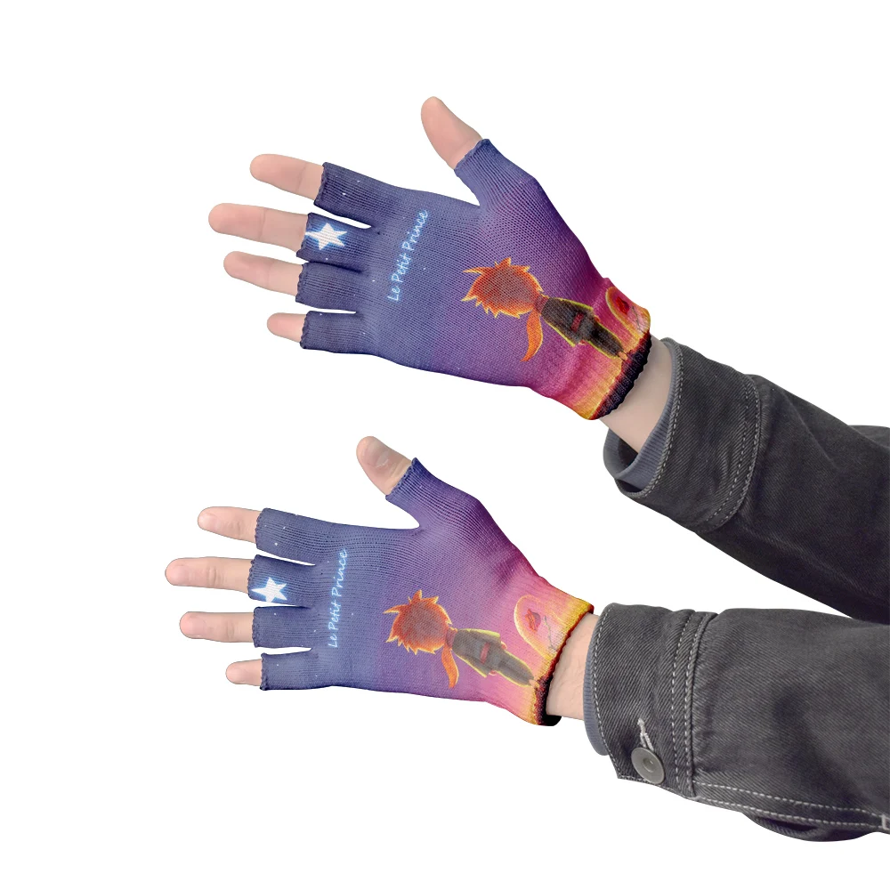 Gants sans doigts de dessin animé 3D pour adultes, impression petit prince ogo, renard mignon rose, gants de cyclisme unisexes coupe-vent demi-doigts